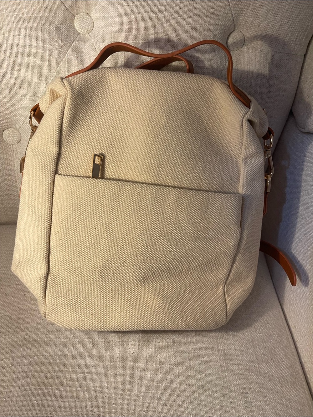 Canvas Cream Backpack with Tan Accent